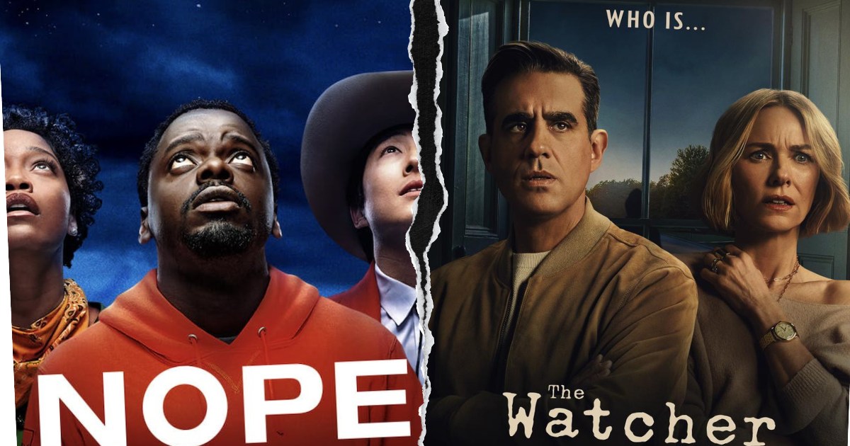Movie posters side by side for Nope and The Watcher