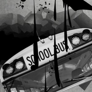 black and white abstract creepy school bus