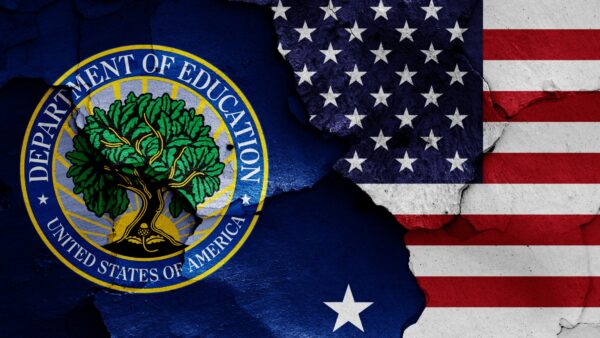 American flag and department of education symbol