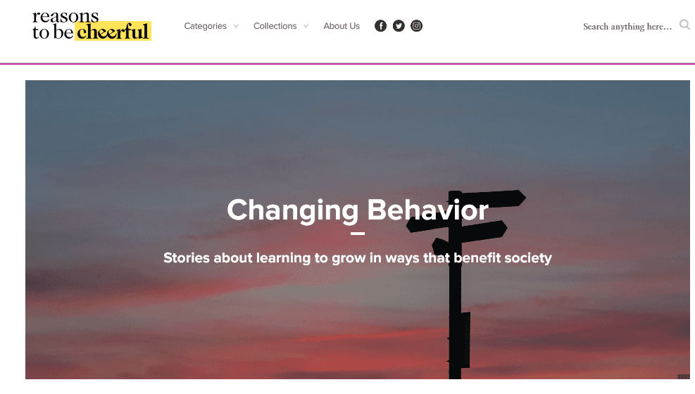 web screenshot with sunset photo and words that say changing behavior