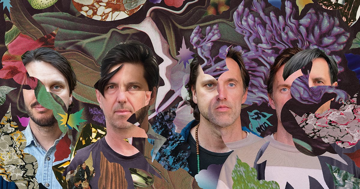 Cut Copy solid band art very abstract with faces and overlaid shapes