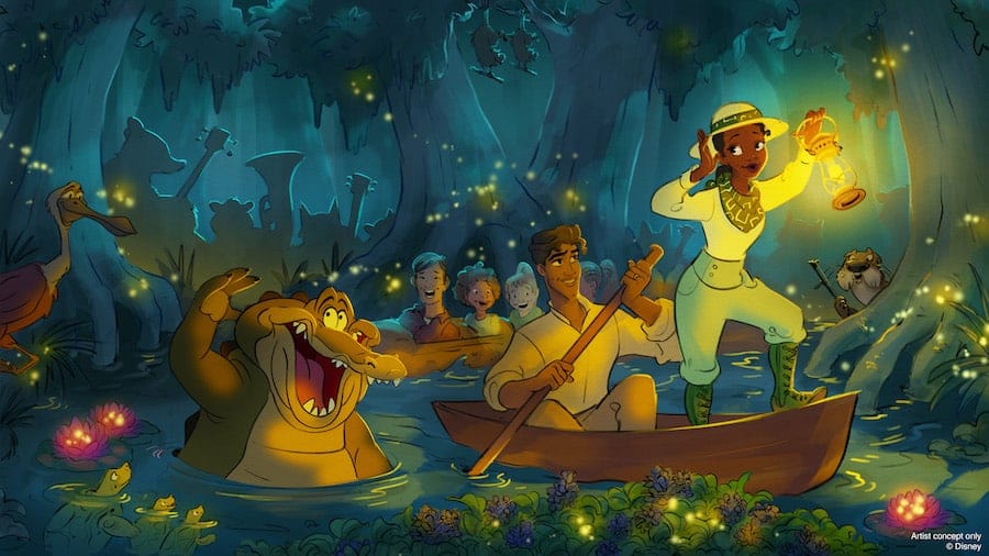princess and the frog scene on a boat in the bayou