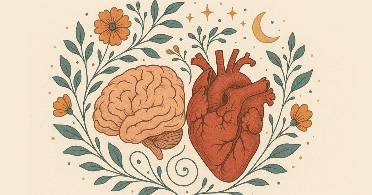 Brain and Heart Health Illustration with flowers