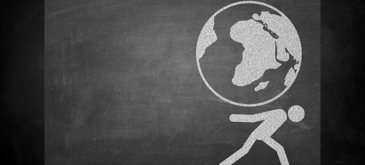 Chalkboard sketch of a person holding world on their back
